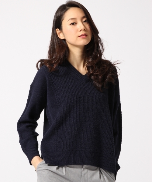 GLOBAL WORK（グローバルワーク）の「7ゲージイタリアVネックプルオーバー長袖/709787（ニット/セーター・レディース・ダークグレー/ネイビー/ベージュ/ライトブルー/ホワイト系その他・MEDIUM/SMALL/LARGE）」の5枚目の写真