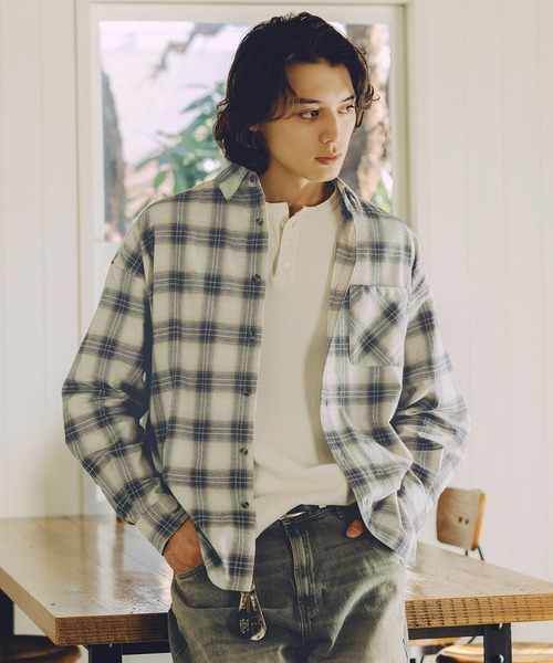 Bleme（ブレム）の「ヴィンテージメイク オンブレチェックシャツ（シャツ/ブラウス・メンズ・ブルー/ブラック・M/S/XL/L）」の16枚目の写真