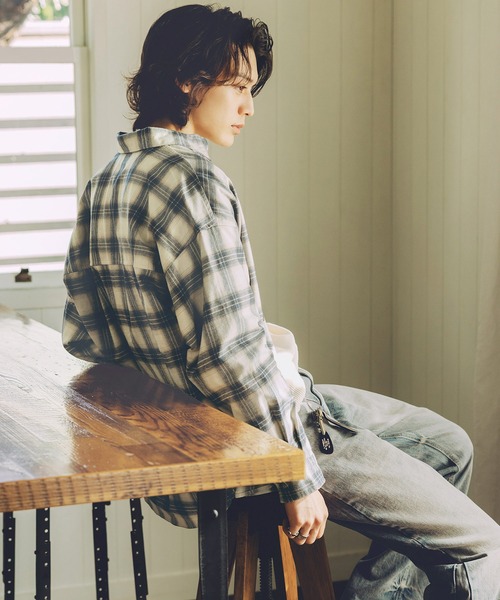 Bleme（ブレム）の「ヴィンテージメイク オンブレチェックシャツ（シャツ/ブラウス・メンズ・ブルー/ブラック・M/S/XL/L）」の17枚目の写真