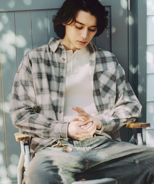 Bleme（ブレム）の「ヴィンテージメイク オンブレチェックシャツ（シャツ/ブラウス・メンズ・ブルー/ブラック・M/S/XL/L）」の20枚目の写真