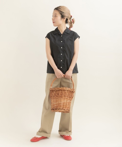 CHILD WOMAN（チャイルドウーマン）の「100/２ブロード・ローンドット 開襟フレンチスリーブブラウス（シャツ/ブラウス・レディース・ドット/ホワイト・FREE）」の8枚目の写真