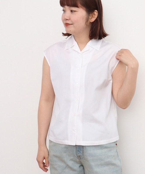 CHILD WOMAN（チャイルドウーマン）の「100/２ブロード・ローンドット 開襟フレンチスリーブブラウス（シャツ/ブラウス・レディース・ドット/ホワイト・FREE）」の19枚目の写真