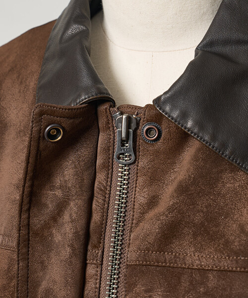 レザレット 2WAY ショートブルゾン/ノーカラー/襟切替（ブルゾン