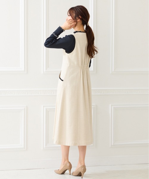 Rose Tiara(ローズティアラ)の「【接触冷感/UVカット/防シワ】リネンライクジャンパースカート(ジャンパースカート・レディース・ブラック/グレー/ベージュ・46/42/38)」の15枚目の写真