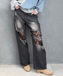 CECIL McBEE | レースダメージデニムワイドパンツ(デニムパンツ)