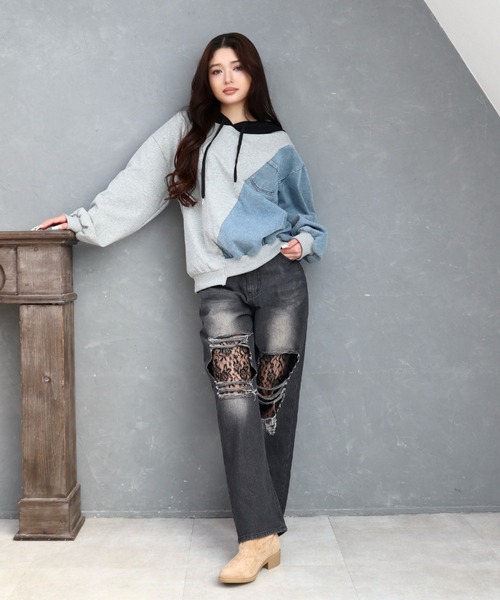 CECIL McBEE（セシルマクビー）の「レースダメージデニムワイドパンツ（デニムパンツ・レディース・ブラック/サックスブルー・MEDIUM/LARGE）」の14枚目の写真