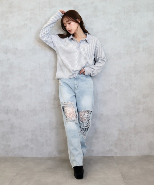 CECIL McBEE（セシルマクビー）の「レースダメージデニムワイドパンツ（デニムパンツ・レディース・ブラック/サックスブルー・MEDIUM/LARGE）」の8枚目の写真
