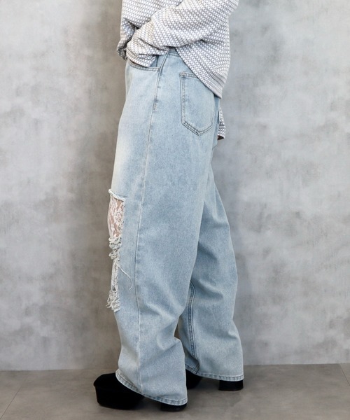 CECIL McBEE（セシルマクビー）の「レースダメージデニムワイドパンツ（デニムパンツ・レディース・ブラック/サックスブルー・MEDIUM/LARGE）」の11枚目の写真