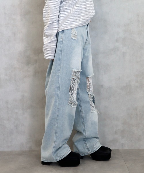 CECIL McBEE（セシルマクビー）の「レースダメージデニムワイドパンツ（デニムパンツ・レディース・ブラック/サックスブルー・MEDIUM/LARGE）」の13枚目の写真