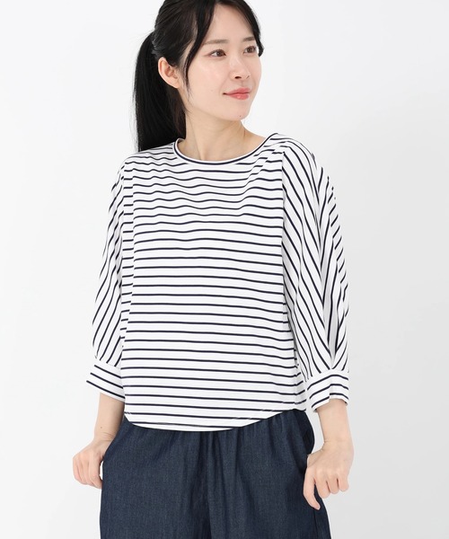 STRAWBERRY-FIELDS（ストロベリーフィールズ）の「ロイヤルクールポンチ_ドルマンスリーブトップス（Tシャツ/カットソー・レディース・ブラック/ホワイト/ピンク/ホワイト×ネイビー・2）」の2枚目の写真