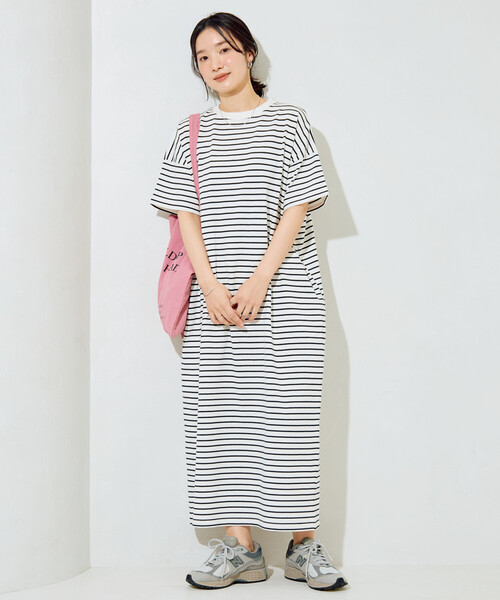FREAK'S STORE(フリークスストア)の「限定展開 USAコットン ビッグシルエット Tシャツワンピース(ワンピース・レディース・ブラウン/レッド/ストライプ/ネイビー/オリーブ/ブラック/ブルー/オフホワイト・MEDIUM/SMALL)」の10枚目の写真