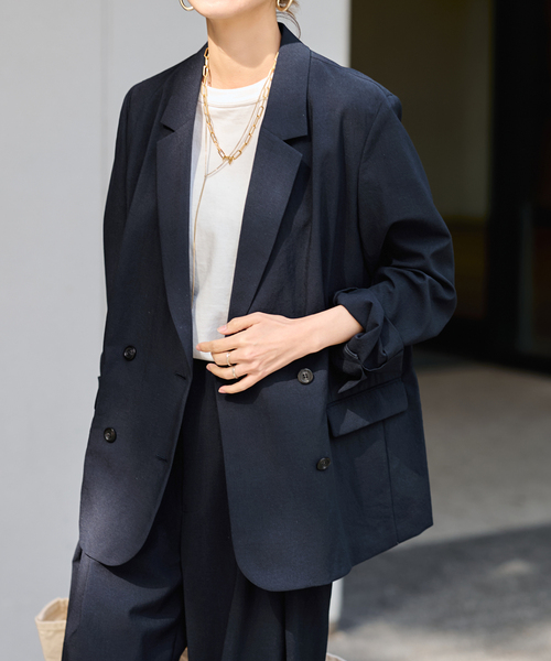 FRAMeWORK（フレームワーク）の「撥水強撚PEダブルジャケット（テーラードジャケット・レディース・チャコールグレー/ネイビー・38/36）」の2枚目の写真