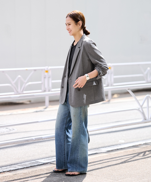 FRAMeWORK（フレームワーク）の「撥水強撚PEダブルジャケット（テーラードジャケット・レディース・チャコールグレー/ネイビー・38/36）」の4枚目の写真