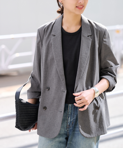 FRAMeWORK（フレームワーク）の「撥水強撚PEダブルジャケット（テーラードジャケット・レディース・チャコールグレー/ネイビー・38/36）」の6枚目の写真