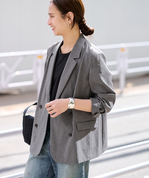 FRAMeWORK（フレームワーク）の「撥水強撚PEダブルジャケット（テーラードジャケット・レディース・チャコールグレー/ネイビー・38/36）」の7枚目の写真