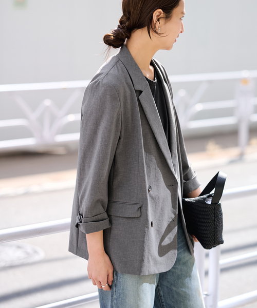 FRAMeWORK（フレームワーク）の「撥水強撚PEダブルジャケット（テーラードジャケット・レディース・チャコールグレー/ネイビー・38/36）」の8枚目の写真