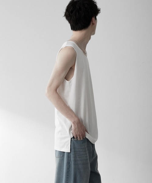 RUUBON（ルーボン）の「【RUUBON】airy layered tank top / エアリーレイヤードタンクトップ（タンクトップ・メンズ・ホワイト/ブラック・L/M/S）」の12枚目の写真