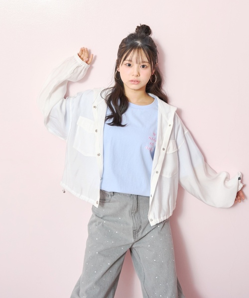 LOVETOXIC（ラブトキシック）の「【UV/防花粉】シアーパーカー（パーカー・キッズ・オフホワイト/イエロー/ブラウン/ネイビー・130cm/L:160cm/M:150cm/S:140cm）」の5枚目の写真