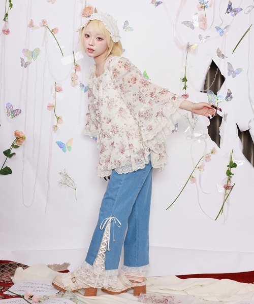 myu:loret(ミュウロレット)の「ペチ付レースフリルパンツ(その他パンツ・レディース・ブラック/キナリ・FREE)」の6枚目の写真