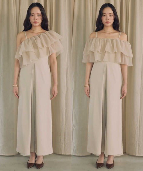 ACYM（アシーム）の「3Dフリルコンビドレス（つなぎ/オールインワン・レディース・ブラック/ベージュ・FREE）」の3枚目の写真