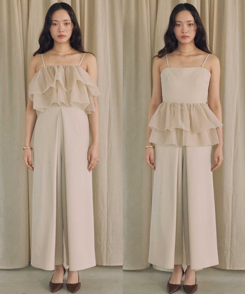 ACYM（アシーム）の「3Dフリルコンビドレス（つなぎ/オールインワン・レディース・ブラック/ベージュ・FREE）」の4枚目の写真