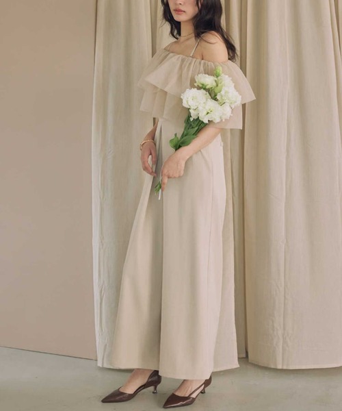 ACYM（アシーム）の「3Dフリルコンビドレス（つなぎ/オールインワン・レディース・ブラック/ベージュ・FREE）」の5枚目の写真