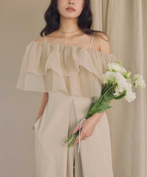 ACYM（アシーム）の「3Dフリルコンビドレス（つなぎ/オールインワン・レディース・ブラック/ベージュ・FREE）」の7枚目の写真