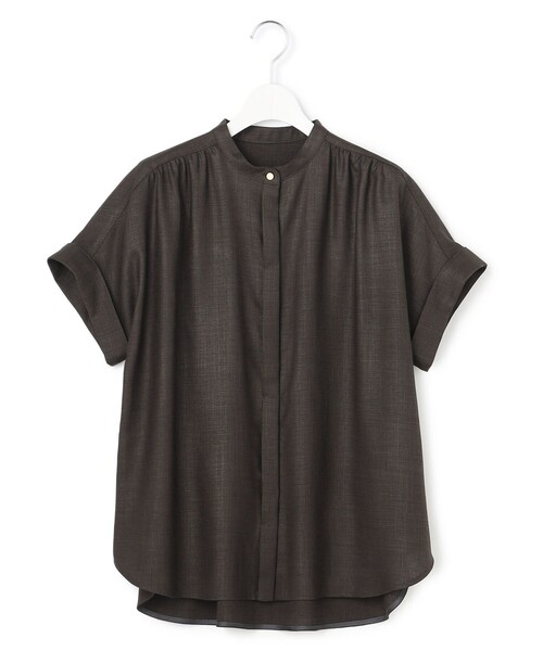 23区 L(ニジュウサンクオオキイサイズ)の「リネンライクグロッシー バンドカラー ブラウス(シャツ/ブラウス・レディース・ベージュ系/ネイビー系/グレー系・48/50/46/44)」の13枚目の写真