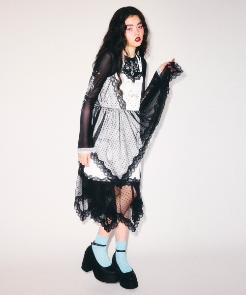 Candy Stripper（キャンディストリッパー）の「CANDY ♡ TIERED CAMI ワンピース（ワンピース・レディース・ブラック/アイボリー/グレー・FREE）」の4枚目の写真