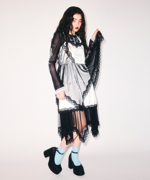Candy Stripper（キャンディストリッパー）の「CANDY ♡ TIERED CAMI ワンピース（ワンピース・レディース・ブラック/アイボリー/グレー・FREE）」の5枚目の写真