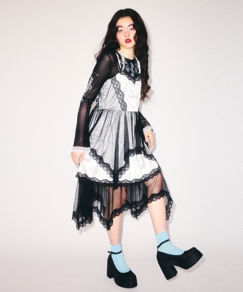 Candy Stripper（キャンディストリッパー）の「CANDY ♡ TIERED CAMI ワンピース（ワンピース・レディース・ブラック/アイボリー/グレー・FREE）」の6枚目の写真