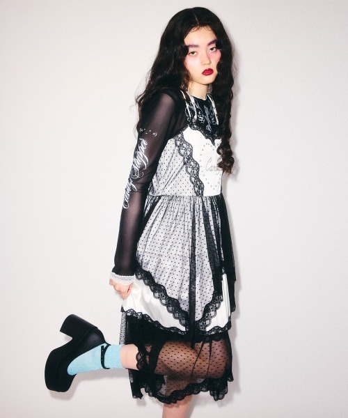 Candy Stripper（キャンディストリッパー）の「CANDY ♡ TIERED CAMI ワンピース（ワンピース・レディース・ブラック/アイボリー/グレー・FREE）」の7枚目の写真