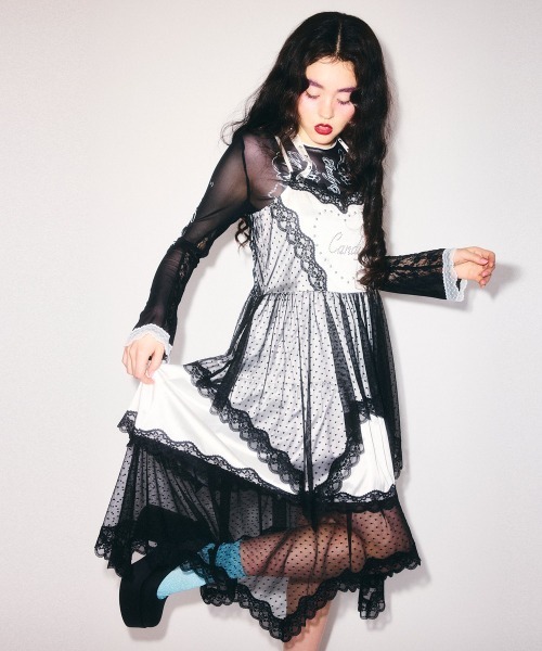 Candy Stripper（キャンディストリッパー）の「CANDY ♡ TIERED CAMI ワンピース（ワンピース・レディース・ブラック/アイボリー/グレー・FREE）」の8枚目の写真