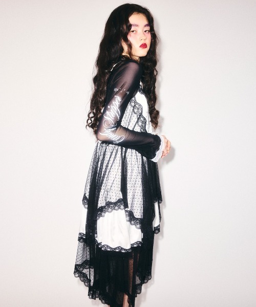 Candy Stripper（キャンディストリッパー）の「CANDY ♡ TIERED CAMI ワンピース（ワンピース・レディース・ブラック/アイボリー/グレー・FREE）」の9枚目の写真