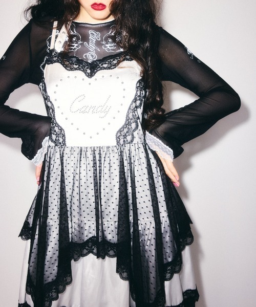 Candy Stripper（キャンディストリッパー）の「CANDY ♡ TIERED CAMI ワンピース（ワンピース・レディース・ブラック/アイボリー/グレー・FREE）」の10枚目の写真