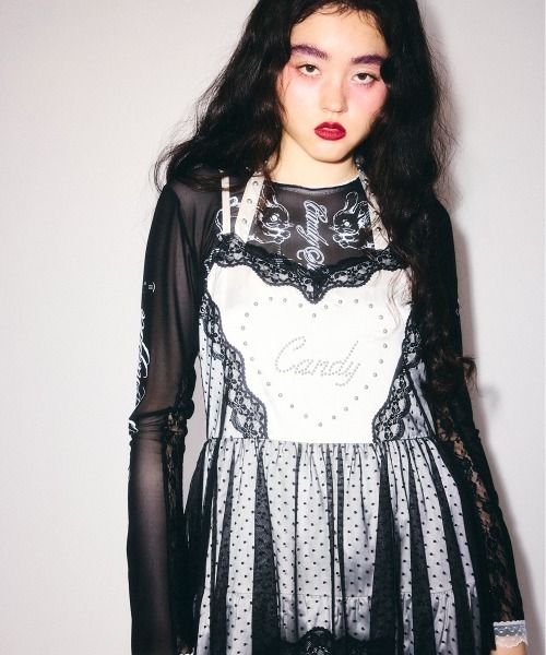 Candy Stripper（キャンディストリッパー）の「CANDY ♡ TIERED CAMI ワンピース（ワンピース・レディース・ブラック/アイボリー/グレー・FREE）」の11枚目の写真