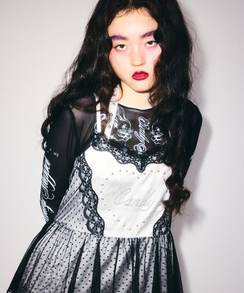 Candy Stripper（キャンディストリッパー）の「CANDY ♡ TIERED CAMI ワンピース（ワンピース・レディース・ブラック/アイボリー/グレー・FREE）」の12枚目の写真