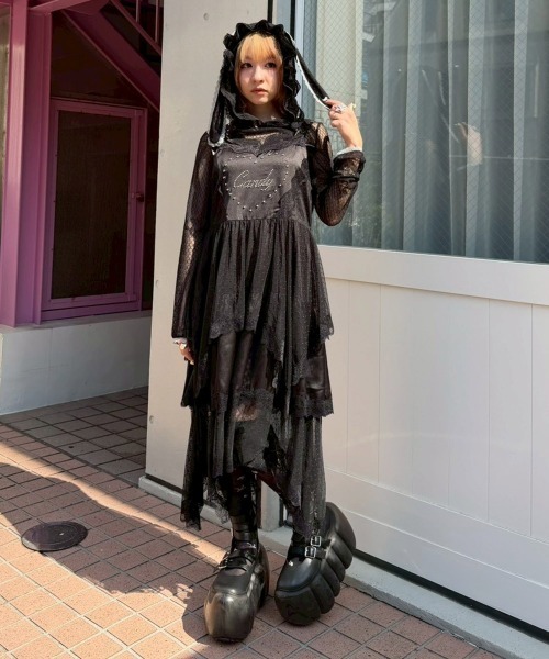 Candy Stripper（キャンディストリッパー）の「CANDY ♡ TIERED CAMI ワンピース（ワンピース・レディース・ブラック/アイボリー/グレー・FREE）」の17枚目の写真