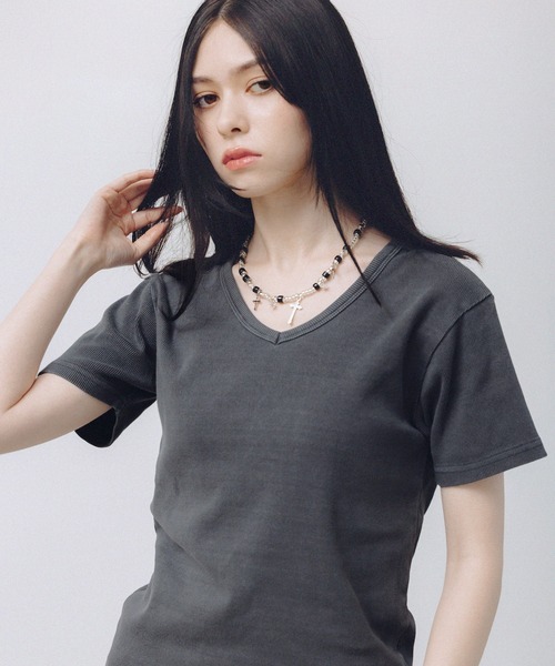 MSG(エムエスジー)の「Buyer's Select/ ピグメント加工テレコジャストフィットVネックT(Tシャツ/カットソー・メンズ・チャコール/ブラウン・L/M/S)」の4枚目の写真