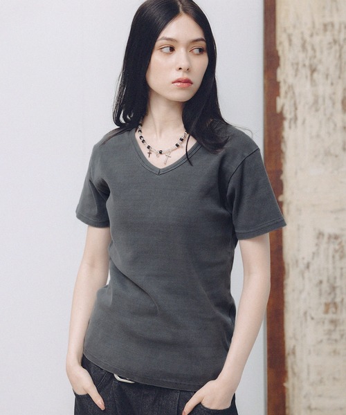MSG(エムエスジー)の「Buyer's Select/ ピグメント加工テレコジャストフィットVネックT(Tシャツ/カットソー・メンズ・チャコール/ブラウン・L/M/S)」の5枚目の写真