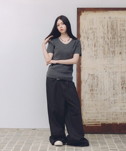 MSG(エムエスジー)の「Buyer's Select/ ピグメント加工テレコジャストフィットVネックT(Tシャツ/カットソー・メンズ・チャコール/ブラウン・L/M/S)」の8枚目の写真