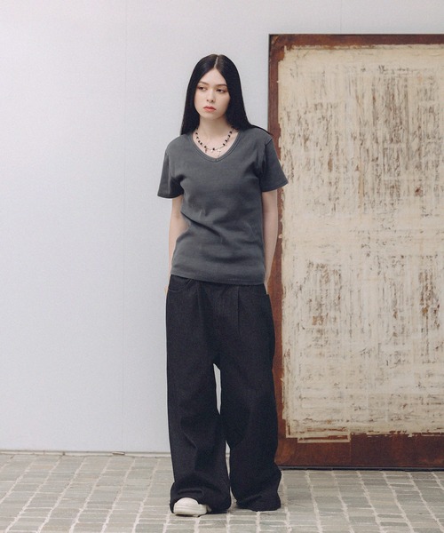 MSG(エムエスジー)の「Buyer's Select/ ピグメント加工テレコジャストフィットVネックT(Tシャツ/カットソー・メンズ・チャコール/ブラウン・L/M/S)」の9枚目の写真