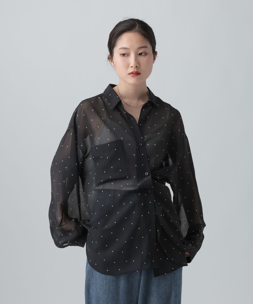 LEPSIM(レプシィム)の「2WAY柄シアー長袖シャツ 664892(シャツ/ブラウス・レディース・チェック/ブラック・FREE)」の2枚目の写真