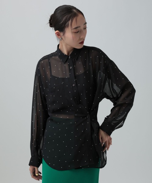 LEPSIM(レプシィム)の「2WAY柄シアー長袖シャツ 664892(シャツ/ブラウス・レディース・チェック/ブラック・FREE)」の3枚目の写真