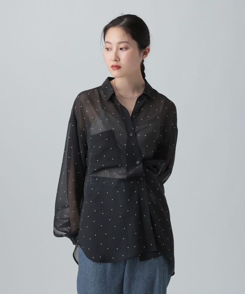 LEPSIM(レプシィム)の「2WAY柄シアー長袖シャツ 664892(シャツ/ブラウス・レディース・チェック/ブラック・FREE)」の8枚目の写真