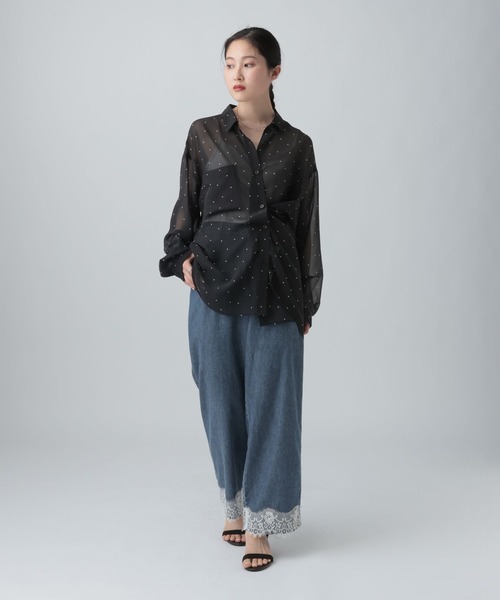 LEPSIM(レプシィム)の「2WAY柄シアー長袖シャツ 664892(シャツ/ブラウス・レディース・チェック/ブラック・FREE)」の6枚目の写真