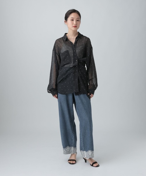 LEPSIM(レプシィム)の「2WAY柄シアー長袖シャツ 664892(シャツ/ブラウス・レディース・チェック/ブラック・FREE)」の5枚目の写真