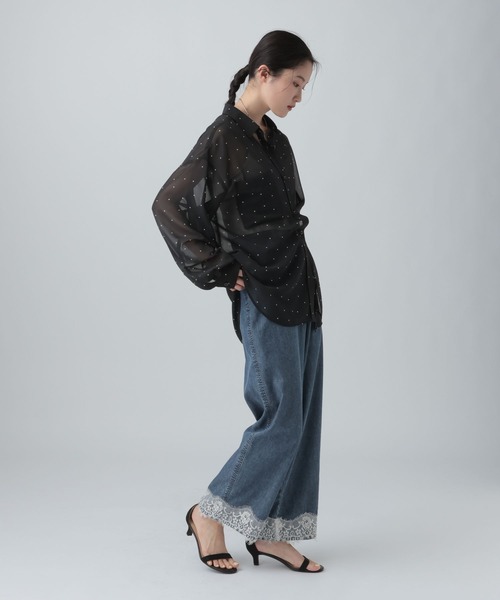 LEPSIM(レプシィム)の「2WAY柄シアー長袖シャツ 664892(シャツ/ブラウス・レディース・チェック/ブラック・FREE)」の4枚目の写真