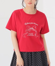 【ハニさら・接触冷感・UVカット】リボンプリントTシャツ