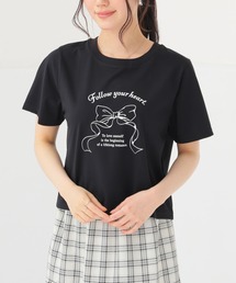 【ハニさら・接触冷感・UVカット】リボンプリントTシャツ